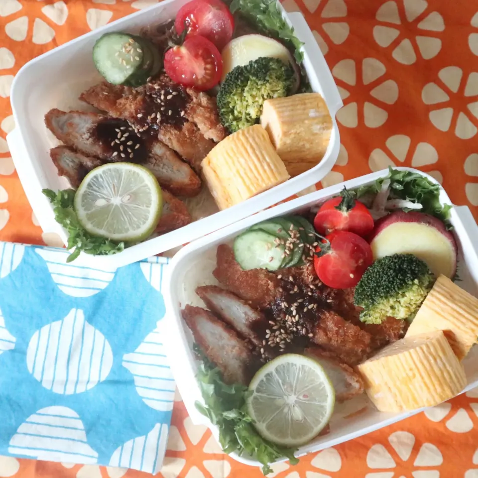 中学生男子年子弁当🍱ソース豚カツ丼(惣菜買ってきて手抜き弁😁)|なかじー。さん