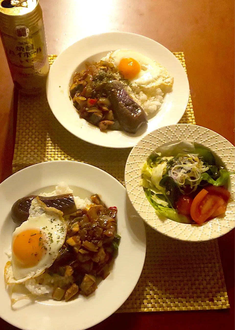 Today‘s Dinner🍴ｶﾞﾊﾟｵ風ｻﾊﾞｦﾗｲｽw/目玉焼き･茄子の照焼き･ﾁｮﾚｷﾞ ｻﾗﾀﾞ|🌈Ami🍻さん