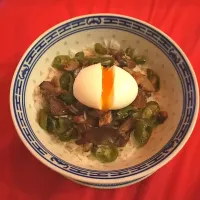 oeuf mollet champignons, sur don lit de riz|glorianeさん