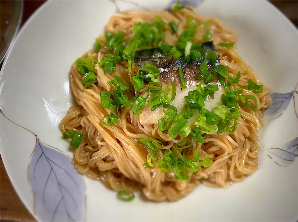 Snapdishの料理写真:皮が破れたのでネギをぶっかけて誤魔化した焼き鯖素麺|名状しがたいゴミムシのようなものさん