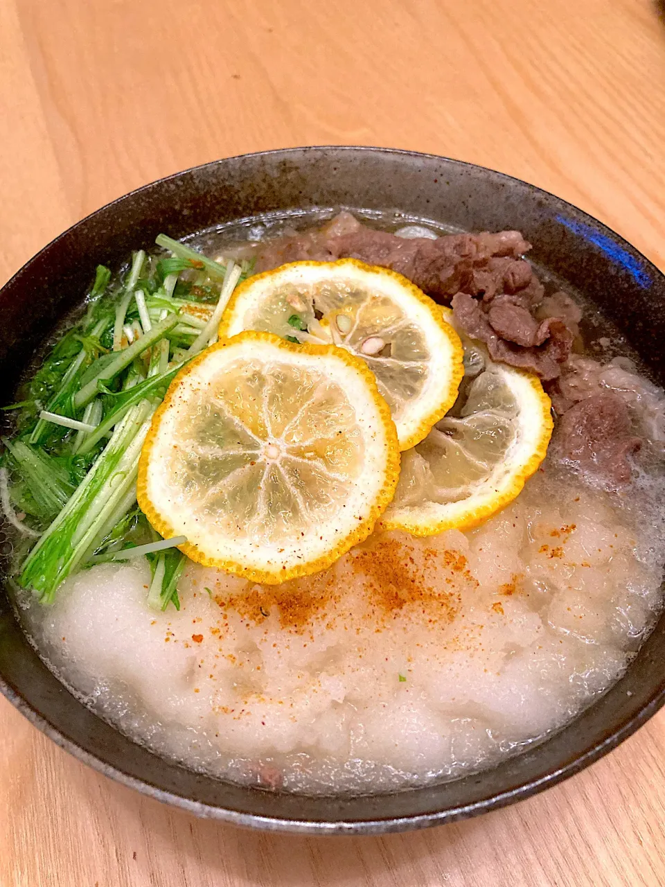 今日の夕食　牛しゃぶ柚子おろしうどん|ふわ猫はなちゃんさん