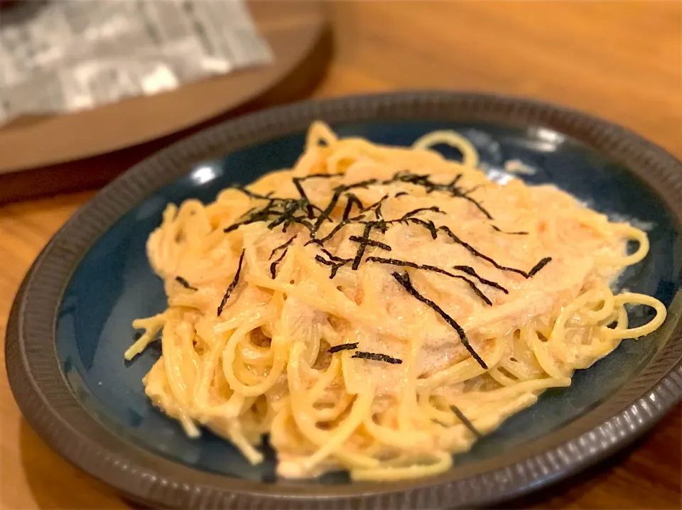 生クリームで濃厚明太子パスタ|ふくすけ食堂さん