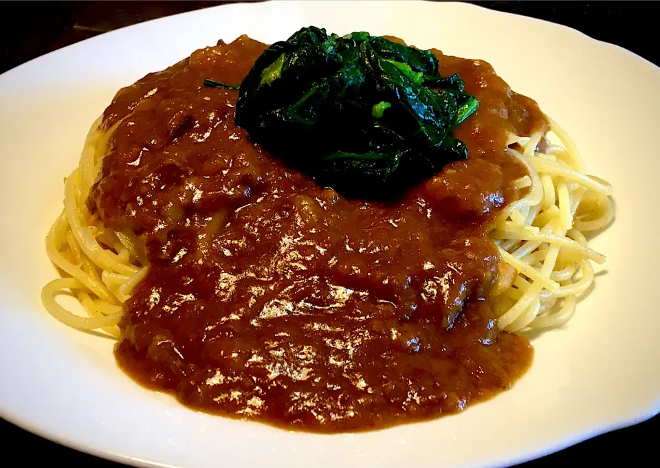 カレースパにほうれん草ﾊﾞﾀｰ炒め          (ｶﾚｰ最終便)|mottoさん