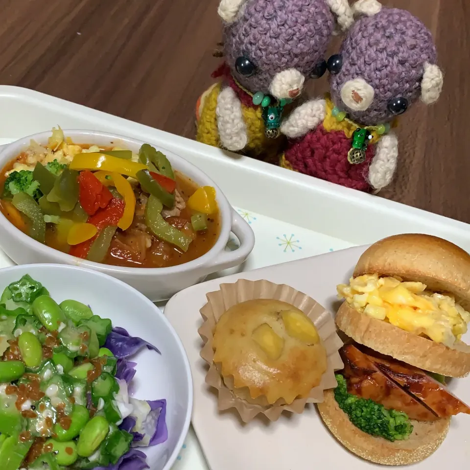 Snapdishの料理写真:いつものごちゃ盛り朝ごぱん（╹◡╹）|chagashiさん