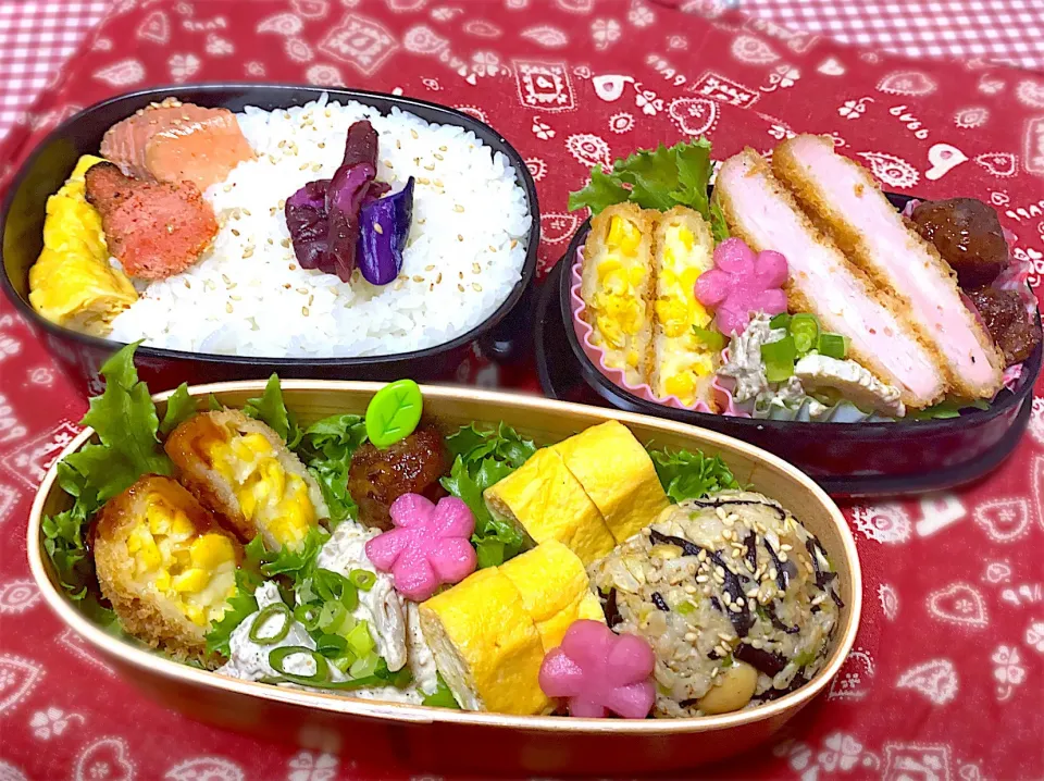 ハムカツ🌽コーンクリームコロッケ弁当|eiyadeさん