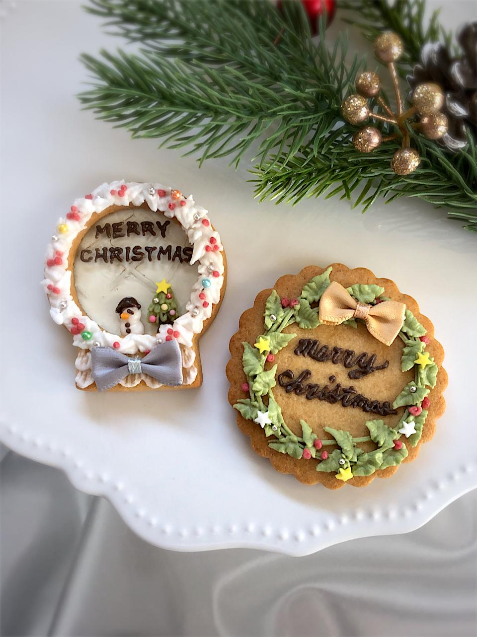 クリスマスリースのアイシングクッキー キーホルダー