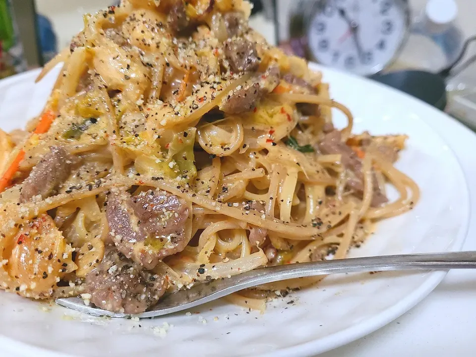 牛肉キムチクリームパスタ🍝|けんさん