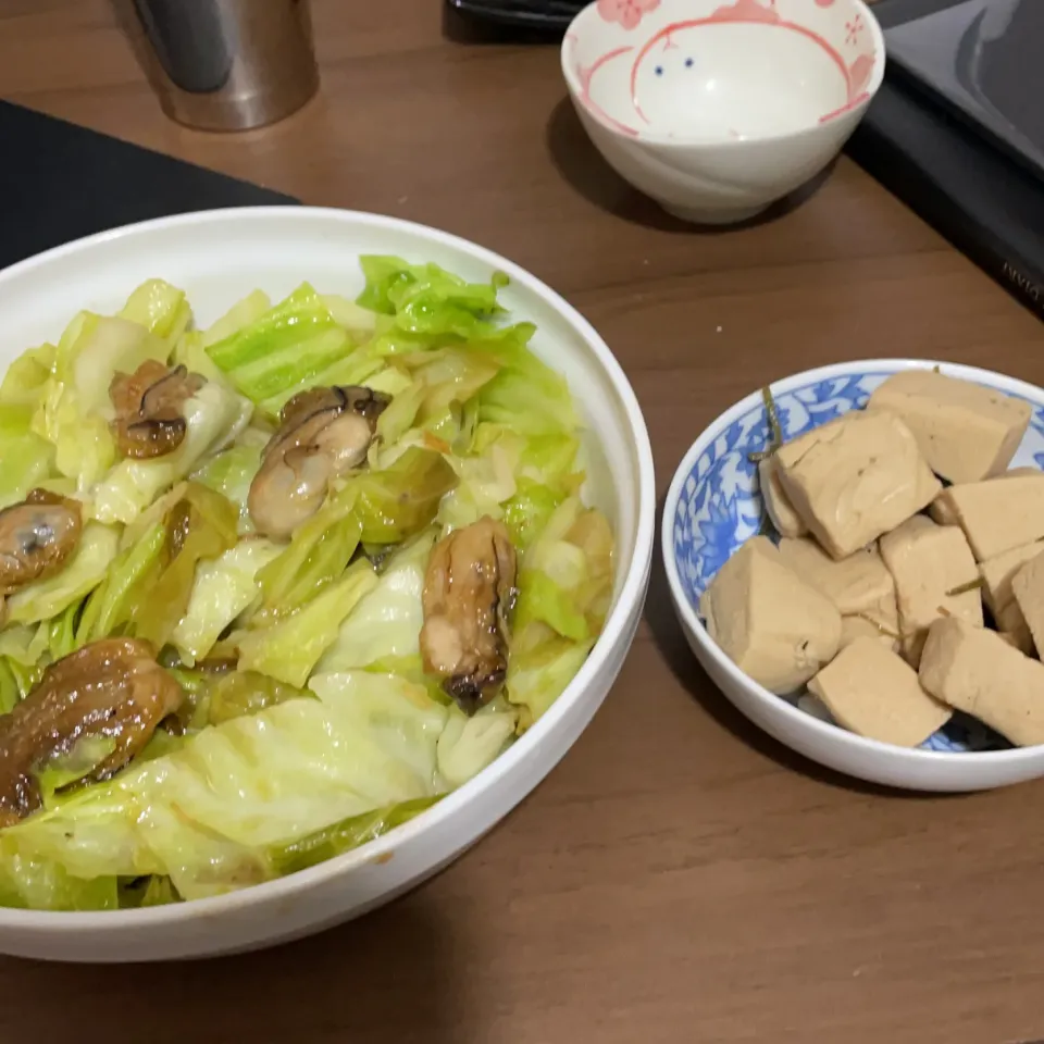 牡蠣とキャベツの甘辛炒め・高野豆腐|a-parkさん