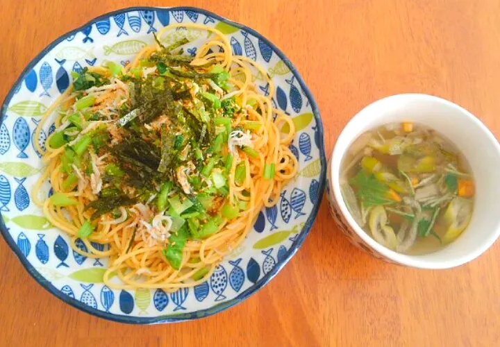 １２月１５日　しらすとかぶの葉のパスタ　生姜と野菜のスープ|いもこ。さん