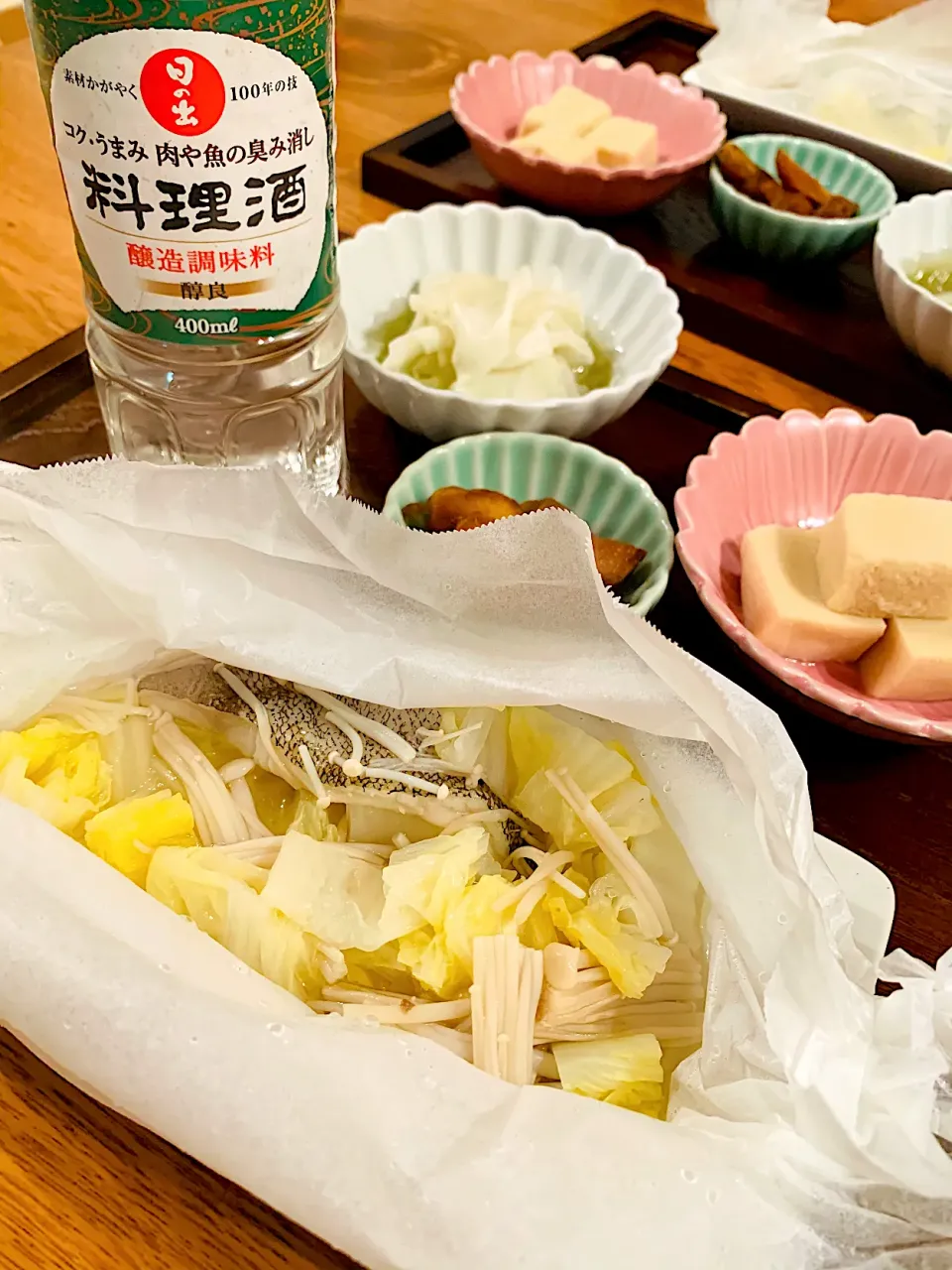 日の出　料理酒モニターです。鱈と白菜とえのきの酒蒸し(包み蒸し)|いちごさん