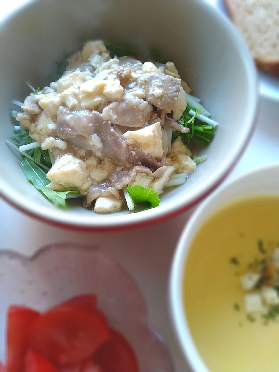 水菜 肉豆腐餡かけ|まめころさん