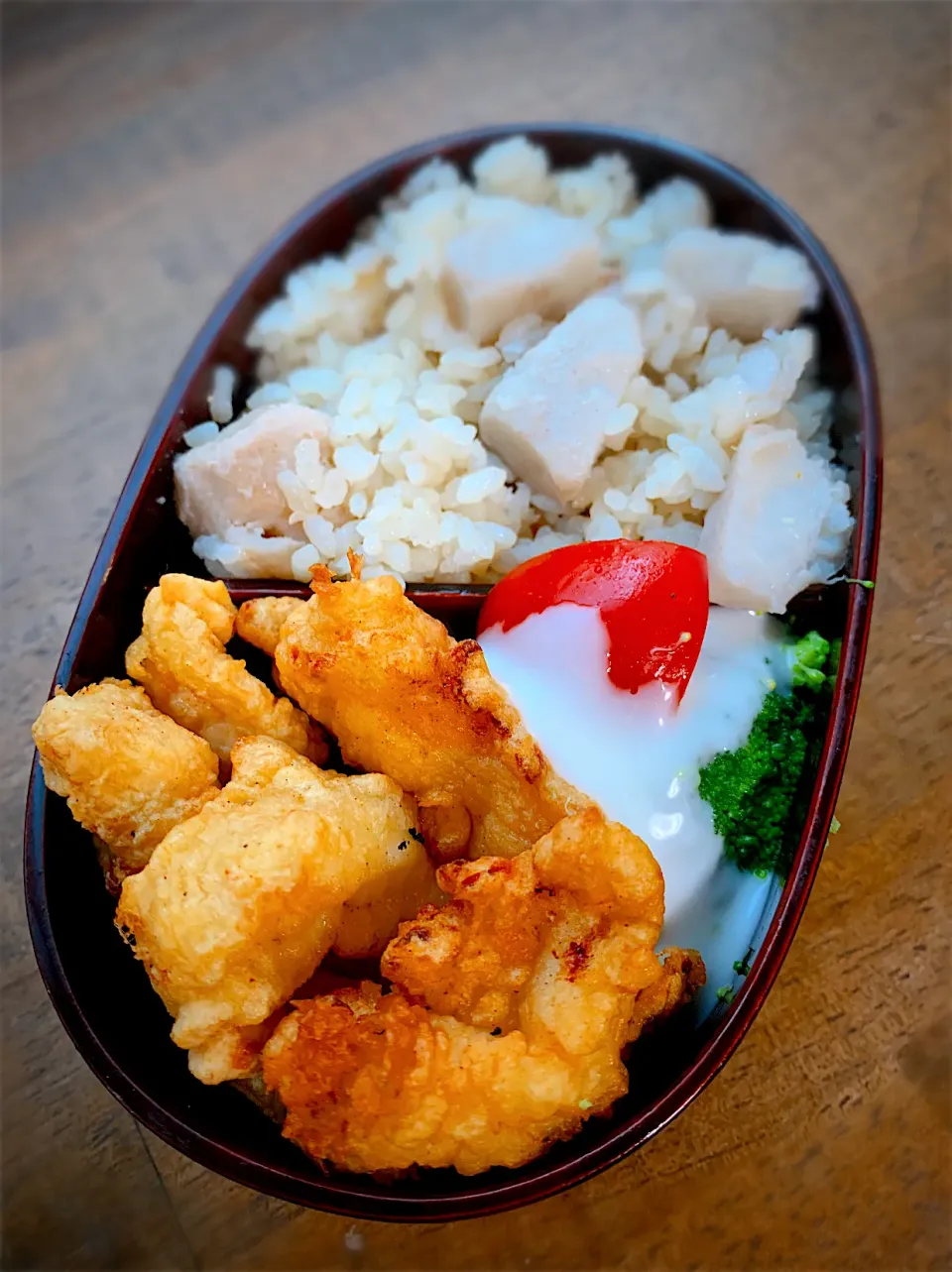 今日のお弁当・とり天、里芋ごはん|akiさん