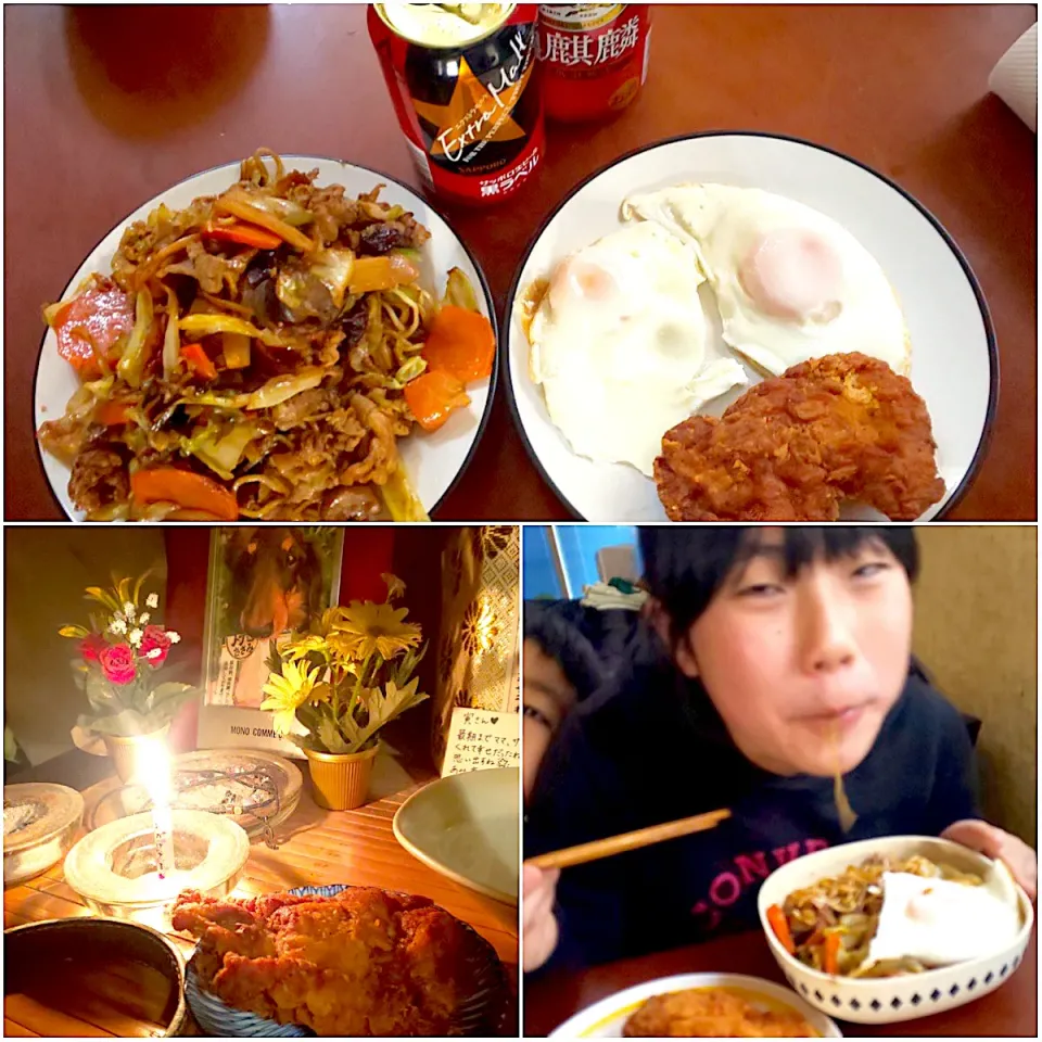 Snapdishの料理写真:Sunday  brunch🍴 蒸しｿｰｽ焼きそばby  daughterw/ﾌﾗｲﾄﾞﾁｷﾝ･目玉焼き|🌈Ami🍻さん