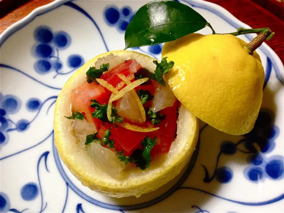 今日のちゃぶ台　冬至膳　トマトと日向夏のパセリ和え|Cuisineさん