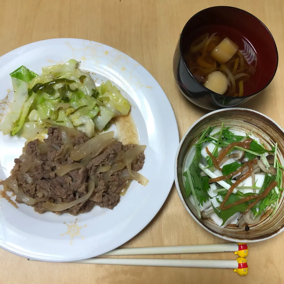 牛肉ばら焼き、はんぺんの梅ポン酢あえ、すまし汁|Rioさん