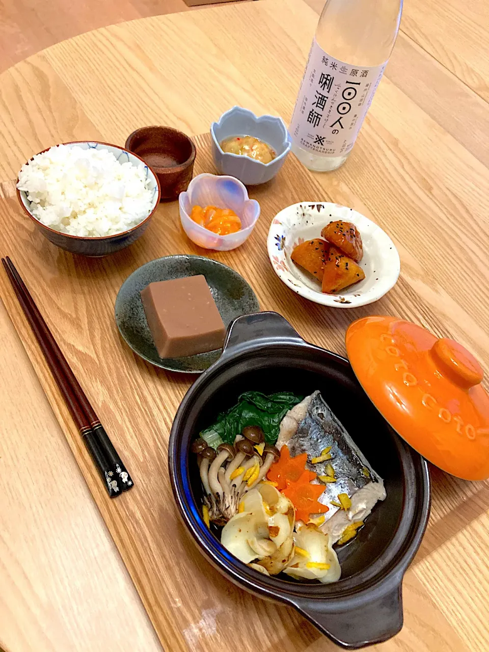 今日の夕食　鰆の蒸し物　蓮根まんじゅう　雲丹いか　胡麻豆腐　大学いも|ふわ猫はなちゃんさん