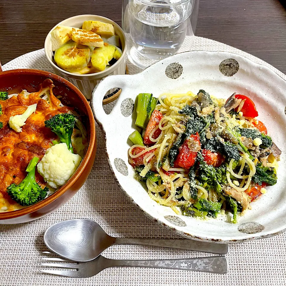 Snapdishの料理写真:12/23晩ご飯：鰯の梅煮リメイクパスタ|ななみんさん