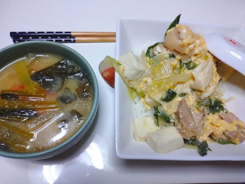 親子丼と胡麻みそ汁|わたこさん