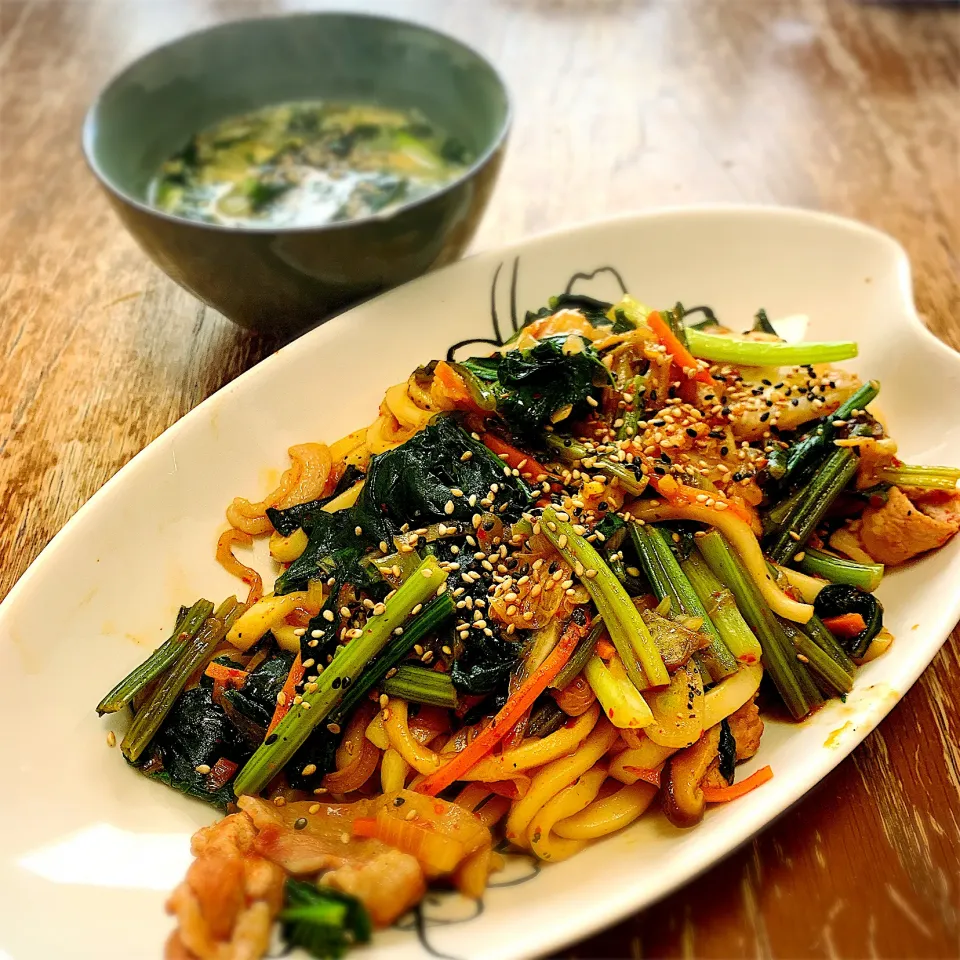 豚キムチ焼きうどん|プチテンよすさん