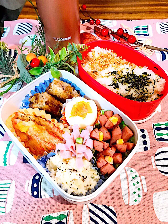 Snapdishの料理写真:✲︎今日のお弁当💙💚💙💚|🌼はなちゃん🌼さん