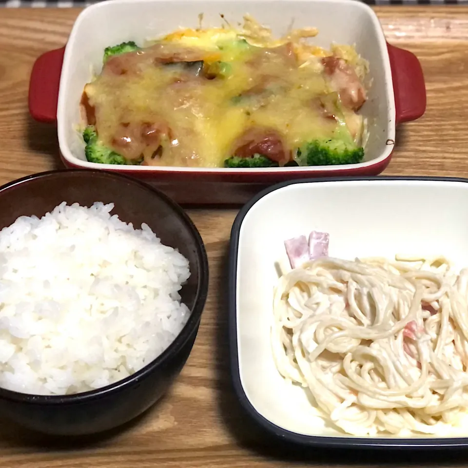 Snapdishの料理写真:☆かぼちゃとブロッコリーのミートソースグラタン ☆スパゲティサラダ|まぁたんさん