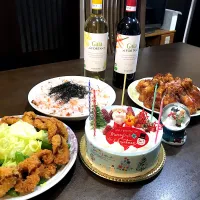 Snapdishの料理写真:クリスマス料理とガイアワイン|男オオカミさん