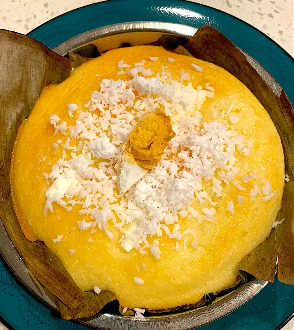 Christmas Bibingka topped with fresh grated coconut and salted egg|🌺IAnneさん