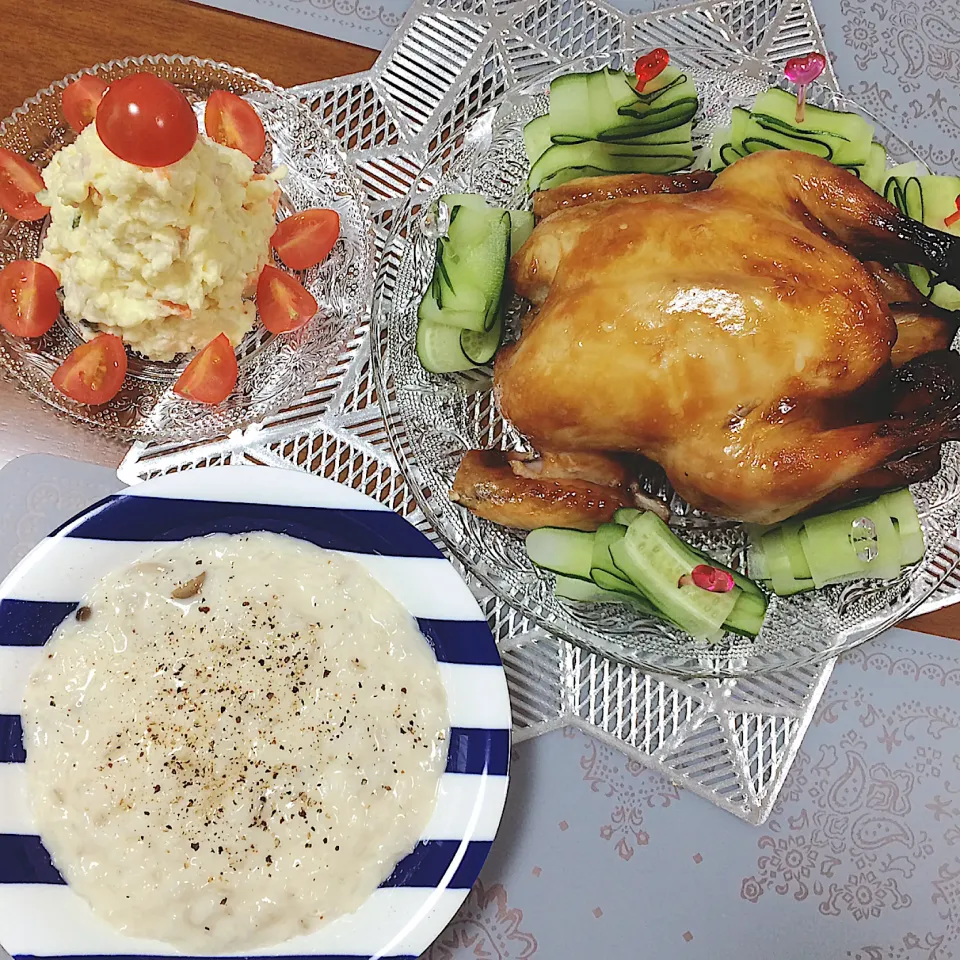 チーズリゾット🧀と丸焼きチキン🍗|waiwaiさん