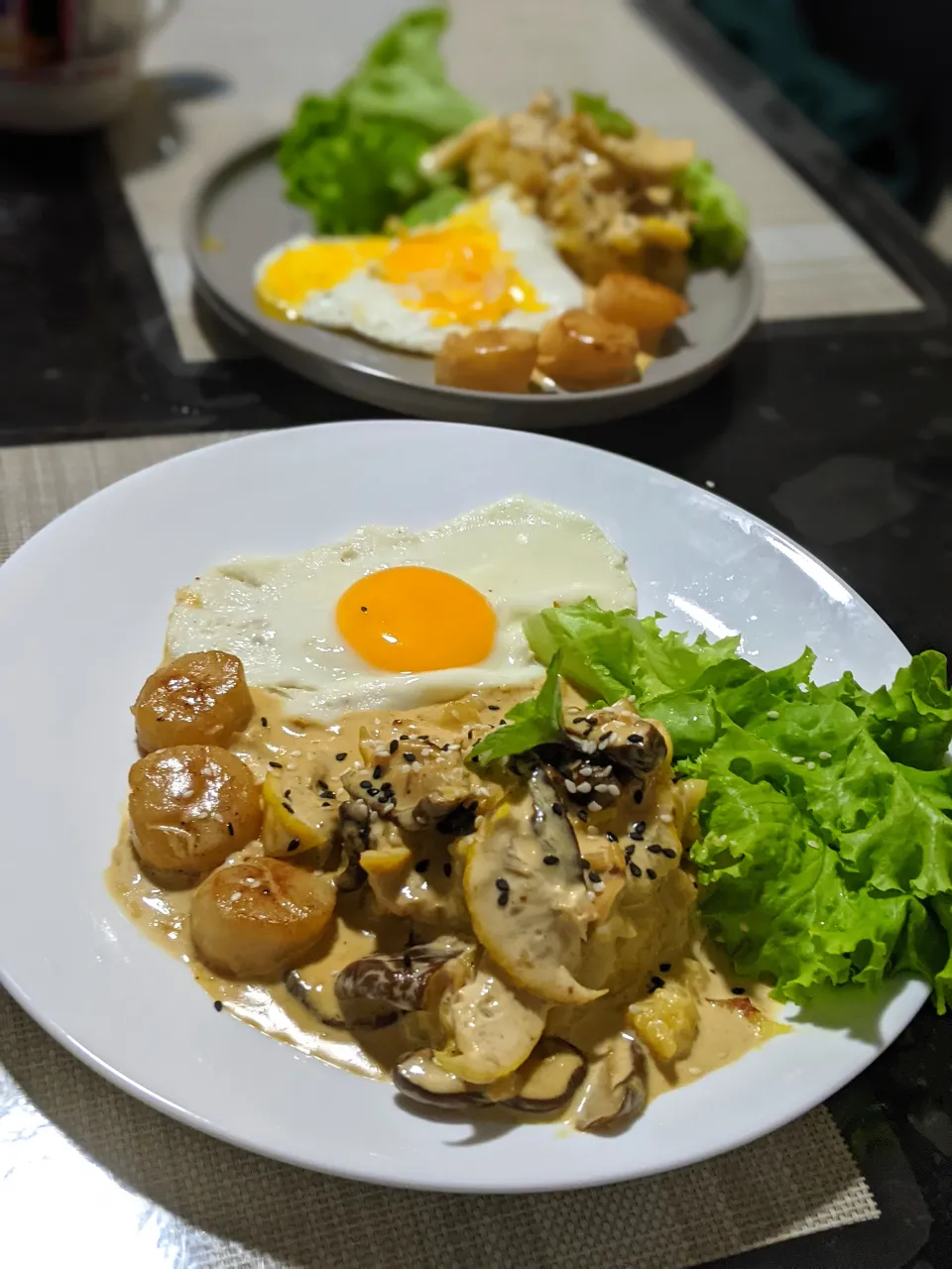 Creamy mushroom garlic scallops with mashed pumpkin potatoes|歆颖さん