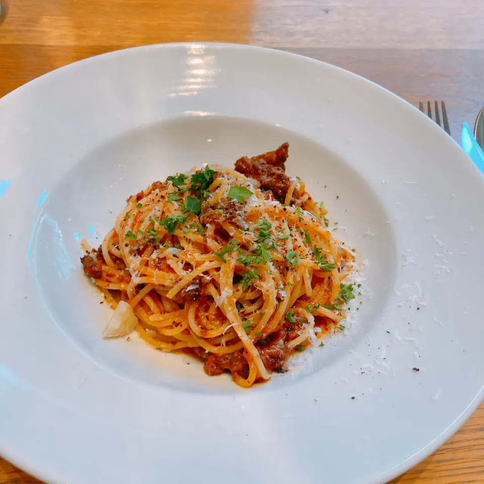 Snapdishの料理写真:峠下牛ボロネーゼスパゲティ🍝|ちゃみこさん