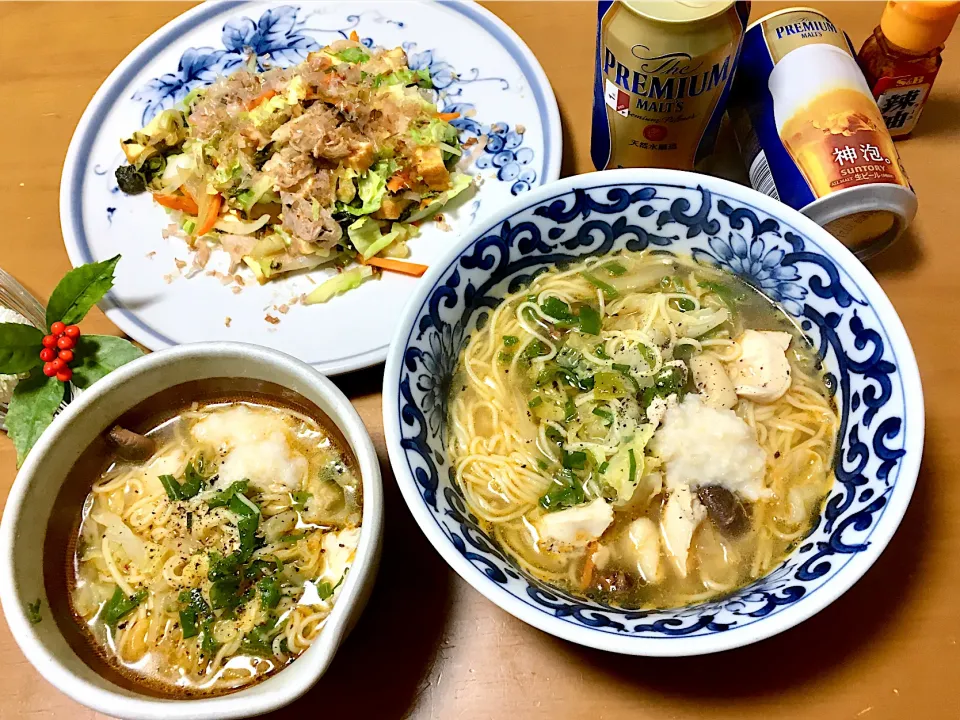 家飲み企画のプレモル当選感謝🌟岐阜の郷土料理を自分なりにアレンジした漬物ステーキと、糖質０麺の胡麻マーラー麺☺︎🧡|さくたえさん