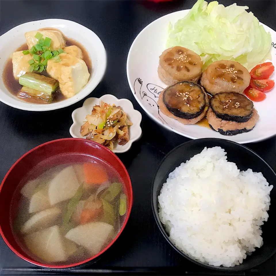 ナスと蓮根のはさみ焼き&揚げ出し豆腐|おいもさん