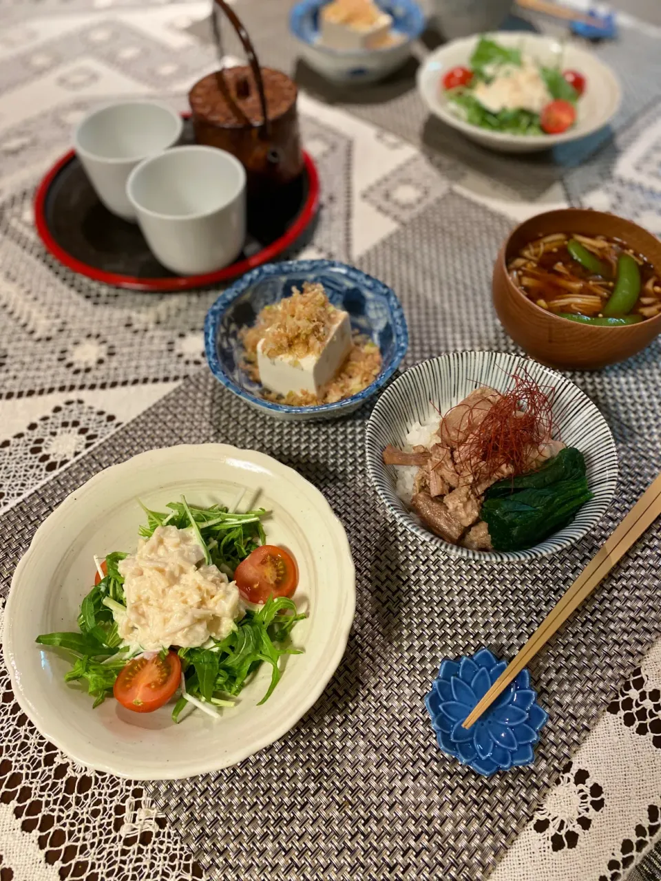 崩し角煮丼、帆立と水菜サラダ|papinさん