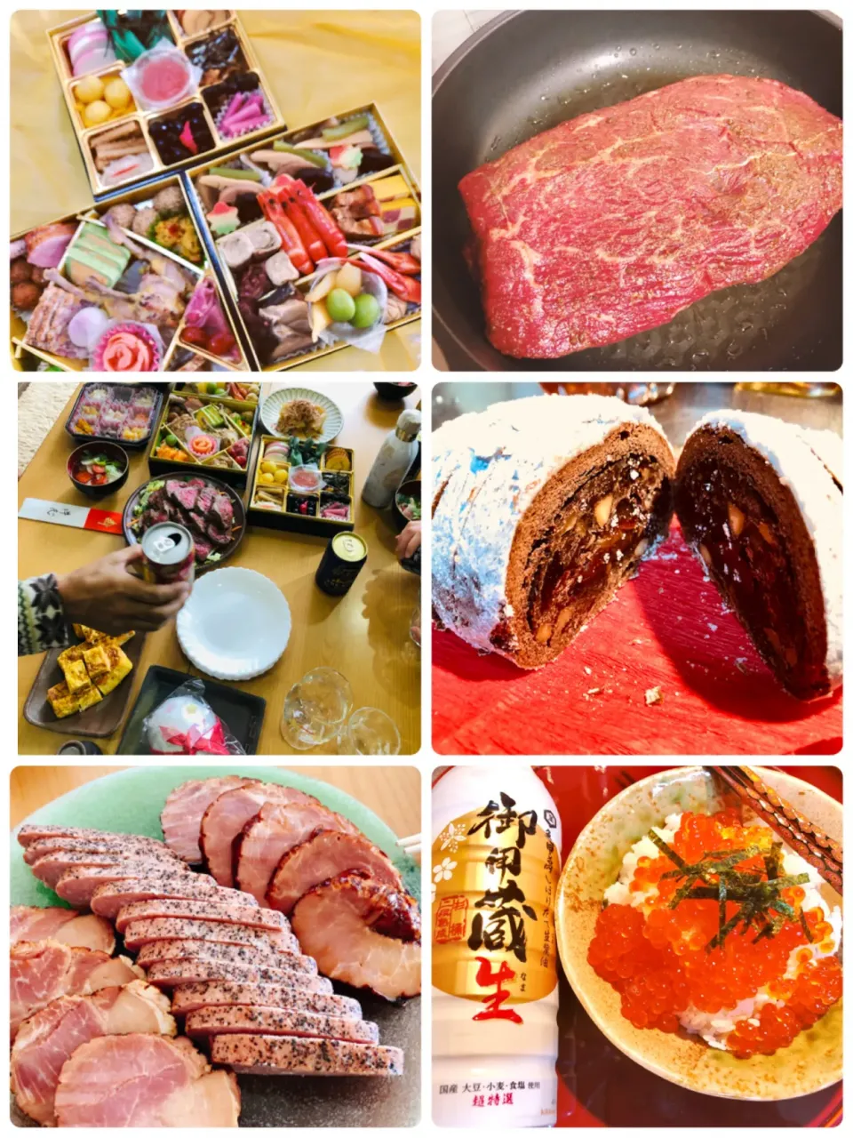 Snapdishの料理写真:今日は昼から我が家で新年会🎍🎍ローストビーフ、厚焼き卵、シュトーレン、諸々、呑んで食べての久しぶりの宴😊こんな時期やけど良いスタートを切れました。早めの解散ですがね😄|海斗さん