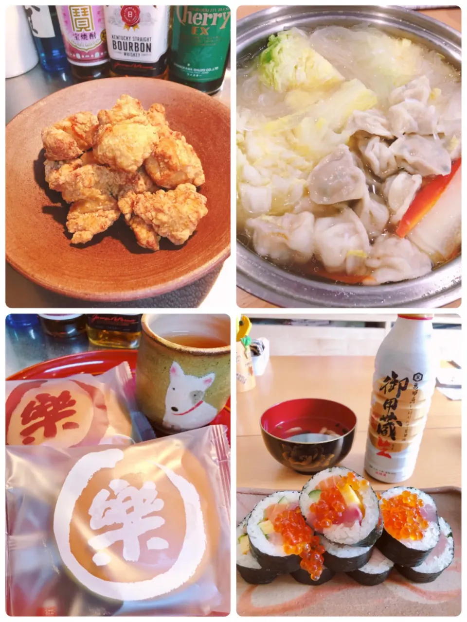 Snapdishの料理写真:昨日の夕飯は唐揚げとありモンの水餃子鍋。味覇と醤油のダシ。勿論マロニー入り😄|海斗さん