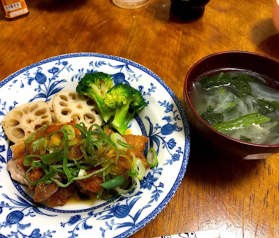 鶏肉のパリパリ焼き　レンコン添え|さんだーさん