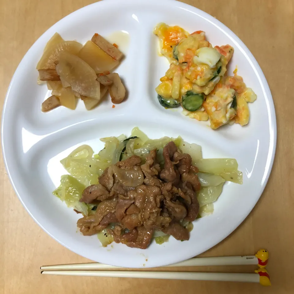 野菜たっぷり焼き肉、たまごポテトサラダ、大根のさっぱり煮|Rioさん