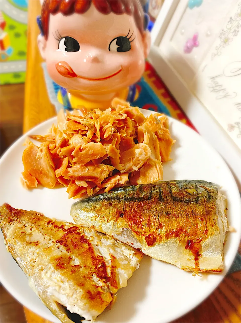 フライパンで簡単に♡焼き柚子塩さばとほぐし鮭。|ぽき。さん