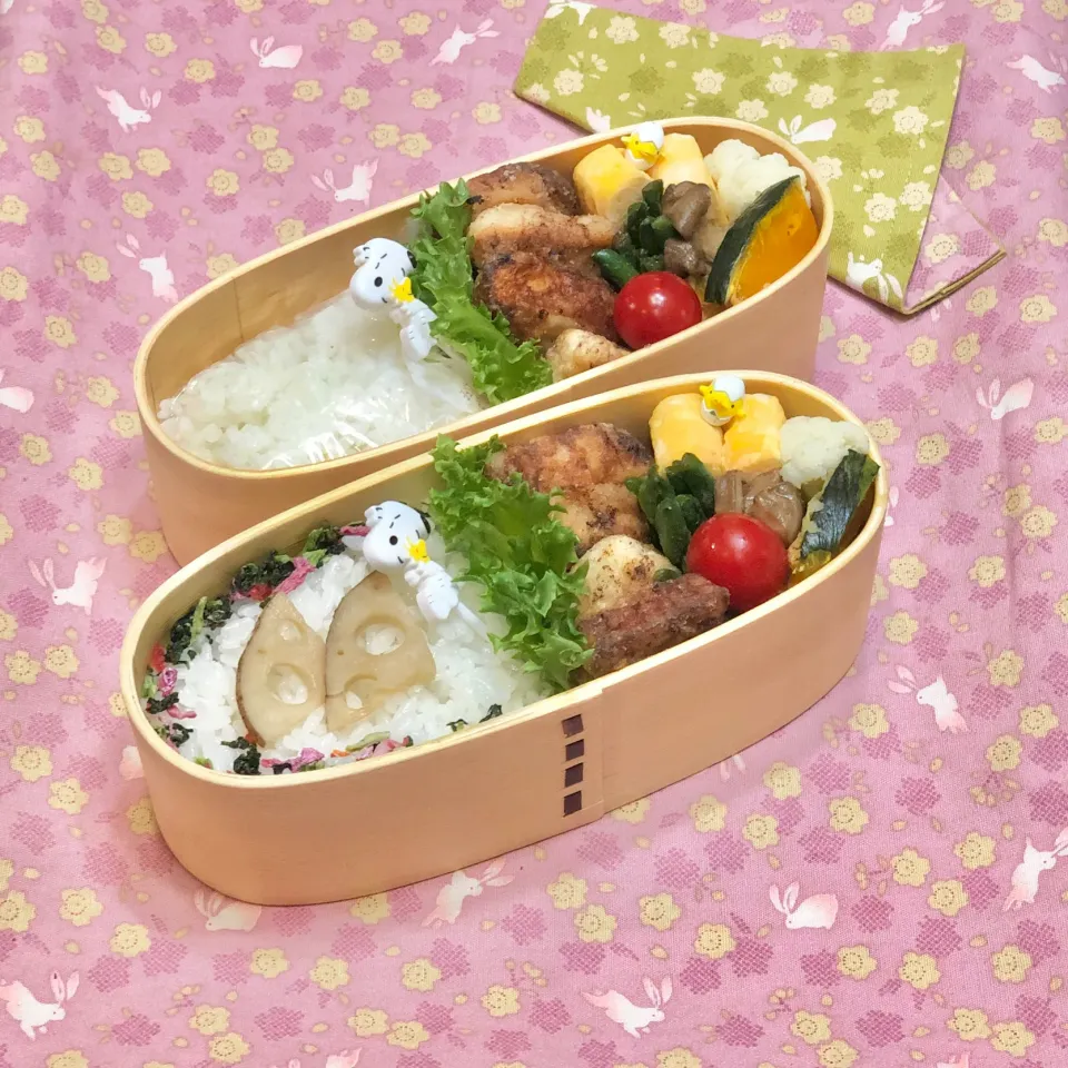 メカジキの唐揚げ☘の双子ちゃんお弁当💙❤️ 11/25水|sweet homeさん