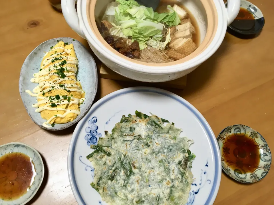 Snapdishの料理写真:野菜のうま煮、ニラとシラスのチヂミ、明太マヨチーズオムレツ´◡`|さくたえさん