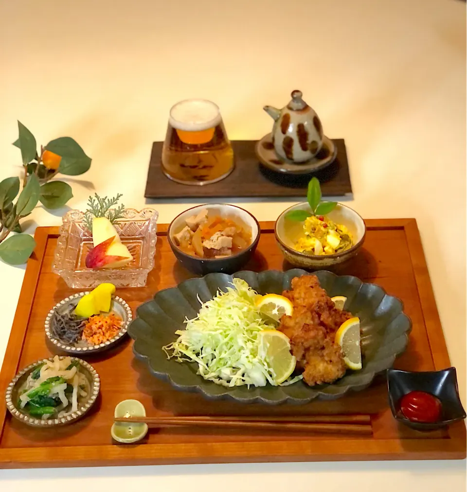 チキンナゲット　ほうれん草のナムル  大根と高野豆腐煮　かぼちゃサラダ🍺😊|あっこさん