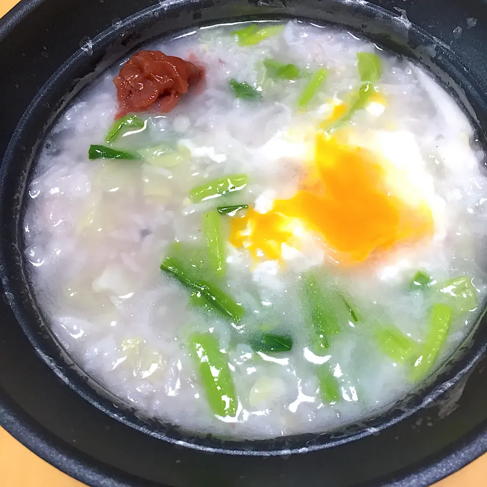 在宅勤務中の男飯(お粥)|おおもりの星さん