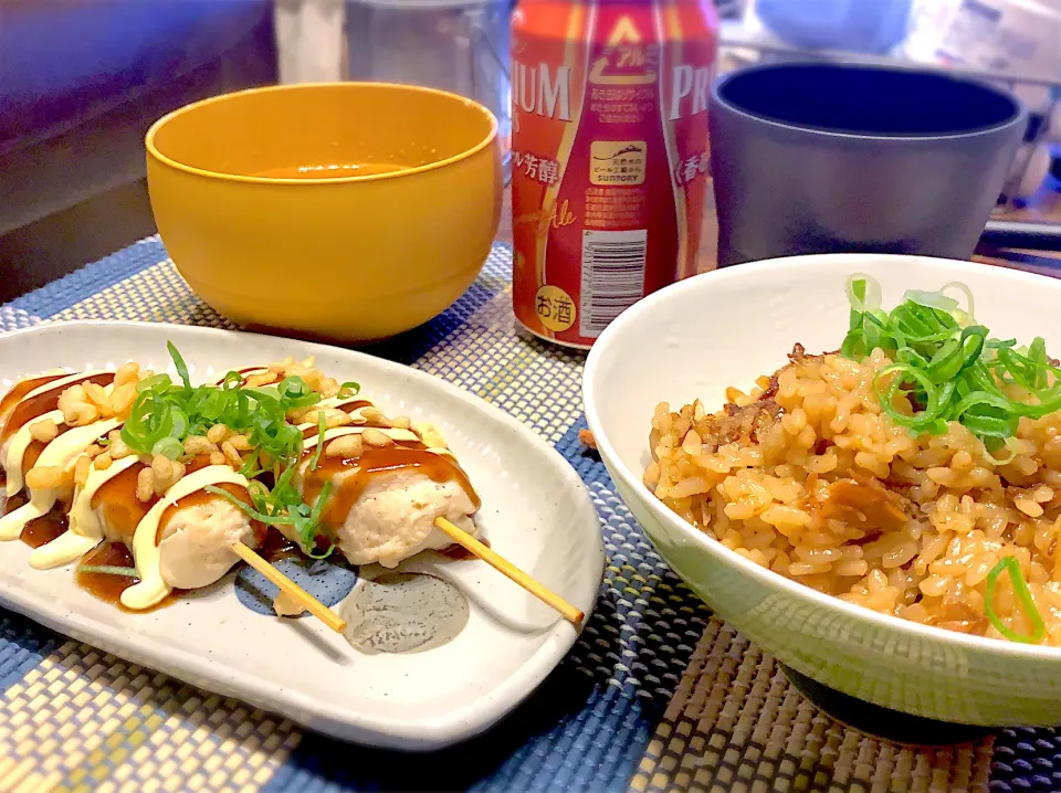 お好み焼き風ササミと鯖の炊き込みご飯|t.sakiさん