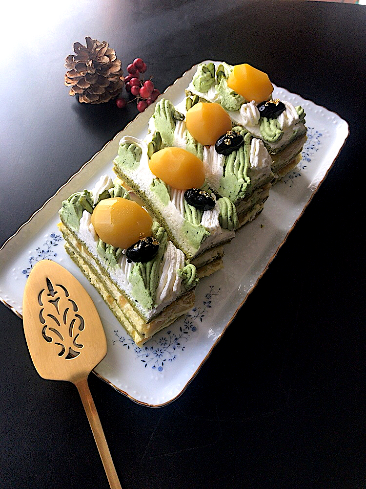 きんとんリメイク〜抹茶モンブランケーキ　　#しましまモンブランケーキ