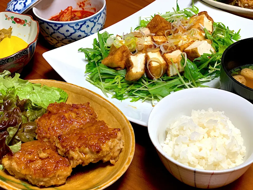 夕飯　鶏つくね　厚揚げサラダ|なおみさん