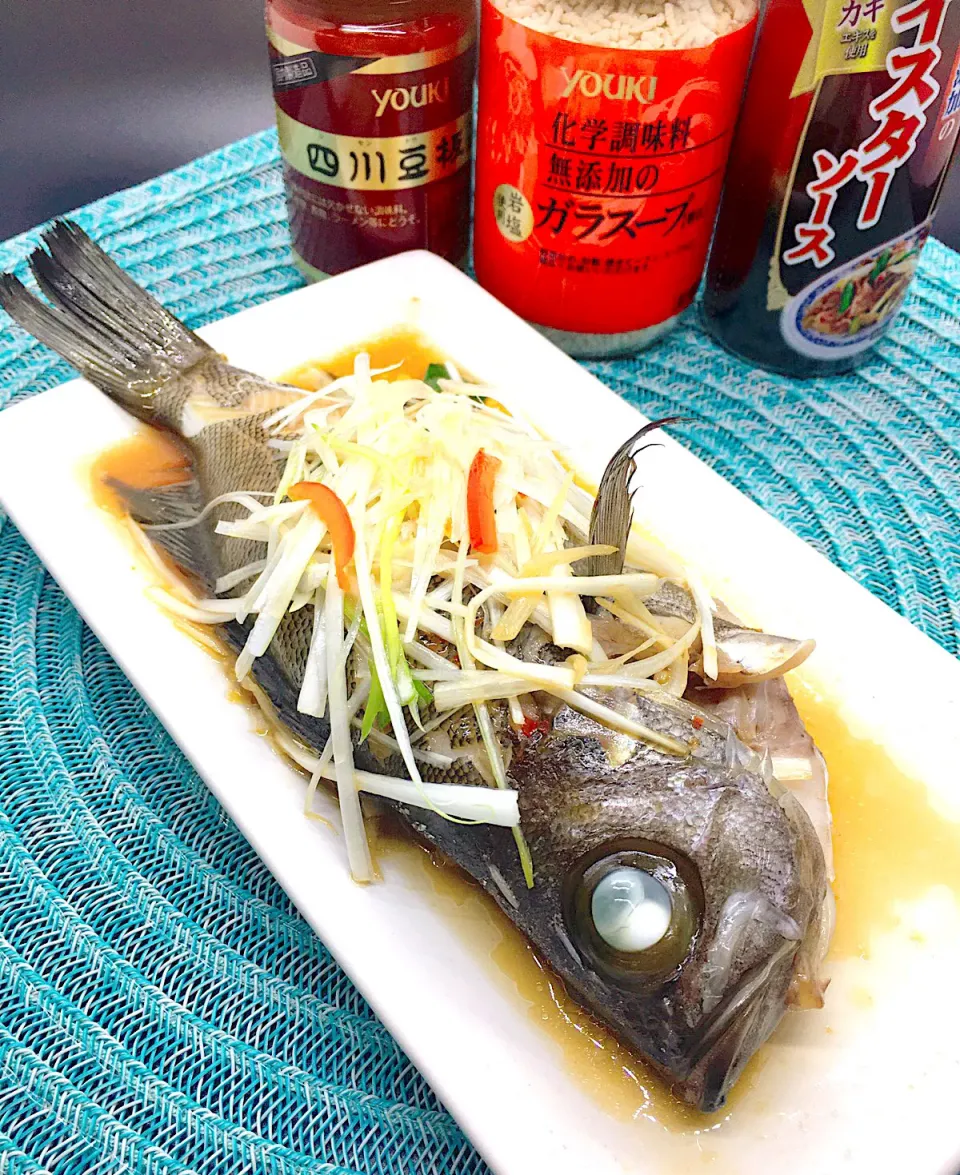 旨味重ね☆メバルの清蒸鮮魚～香味油風味～ちょいピリ辛です(⑉• •⑉)♡                                            ユウキ食品さんの中華調味料豪華7点セットモニター当選ありがとうございます(∩´∀`∩)︎💕︎💕|sucreroomさん