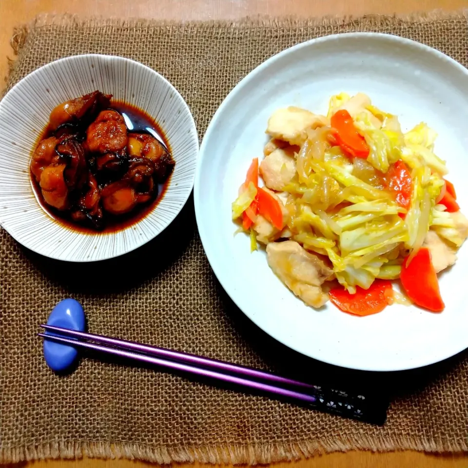 牡蠣の佃煮とキャベツと鶏むね肉の生姜風味炒め|真希さん