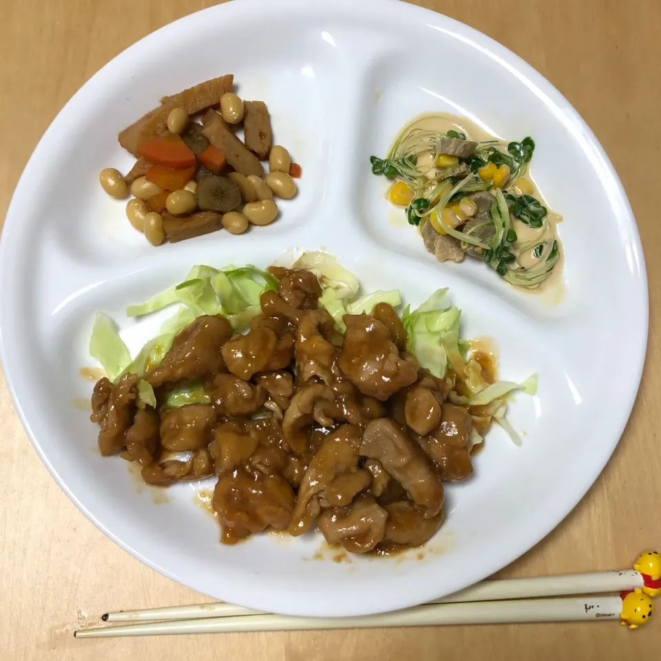 豚肉のくわ焼き、お豆の煮物、ごぼうサラダ|Rioさん