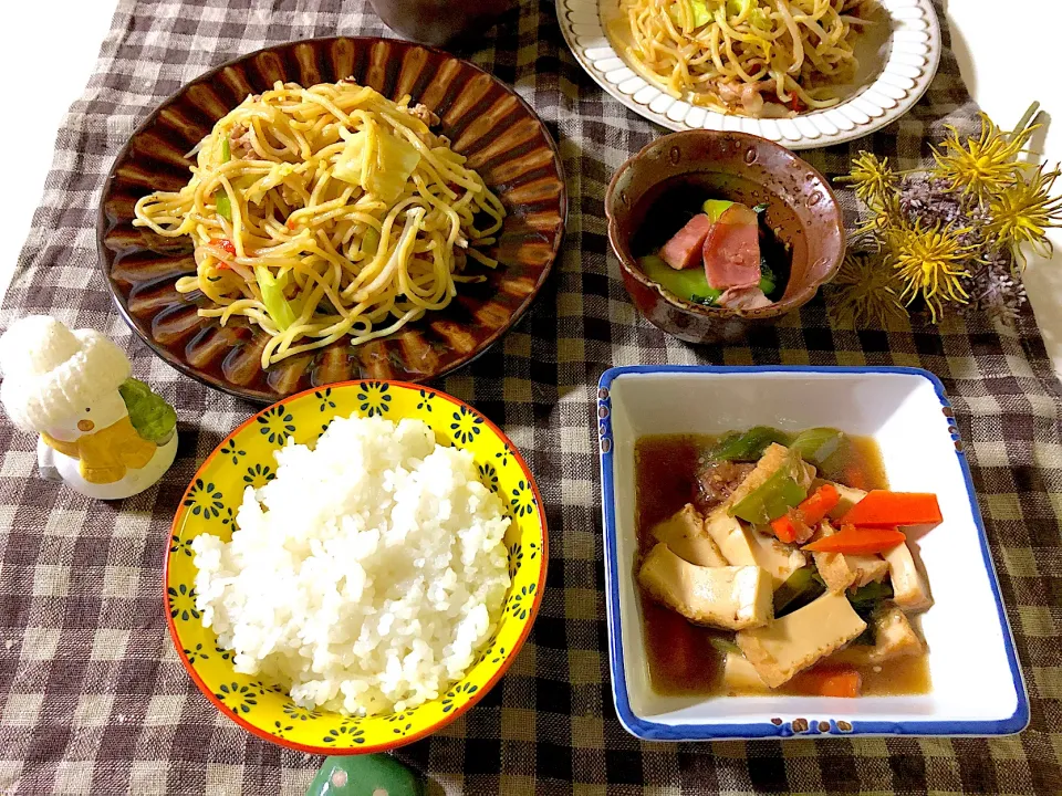 ✳︎厚揚げと野菜の煮浸し✳︎青梗菜とベーコンのソテー✳︎塩焼きそば|syamさん