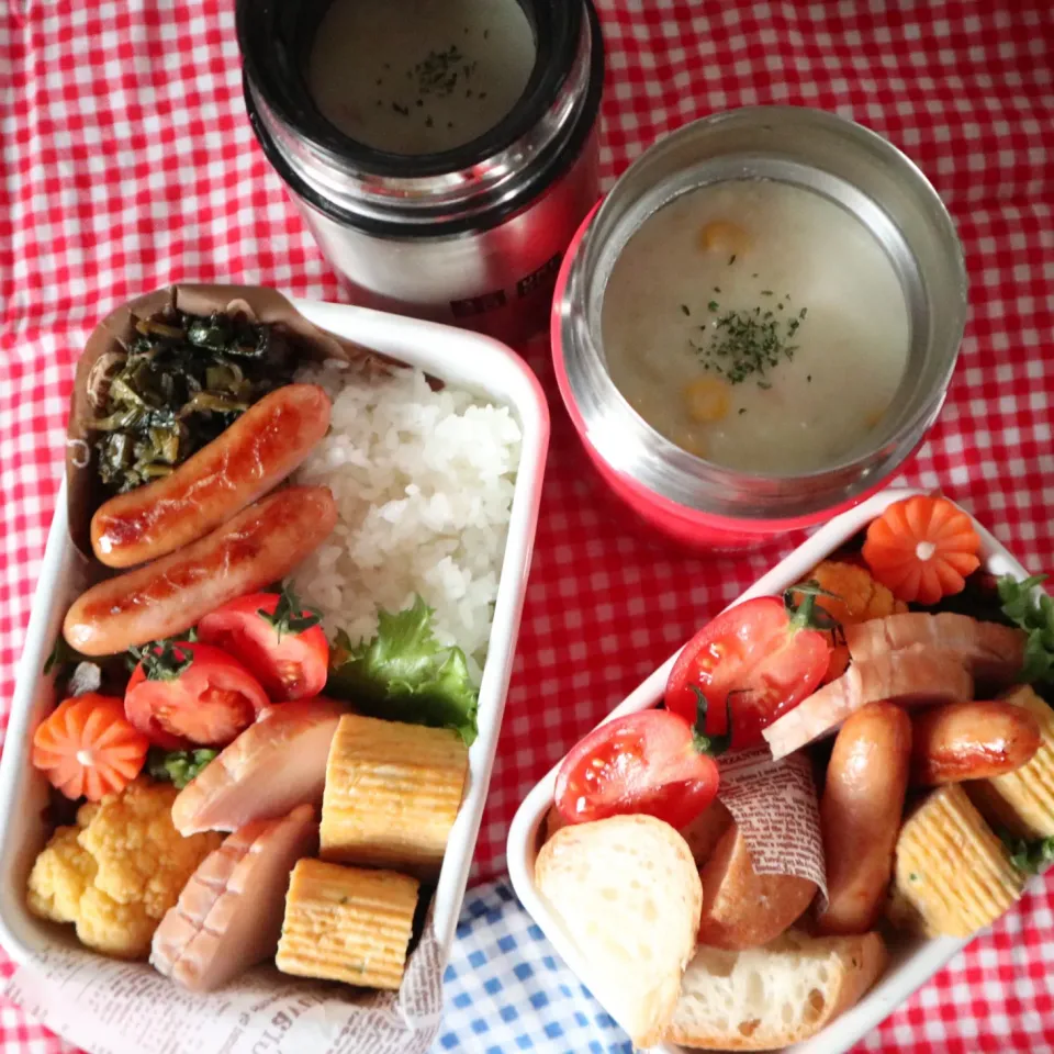 中学生男子年子弁当🍱あったかシチュー。パン派とごはん派。|なかじー。さん